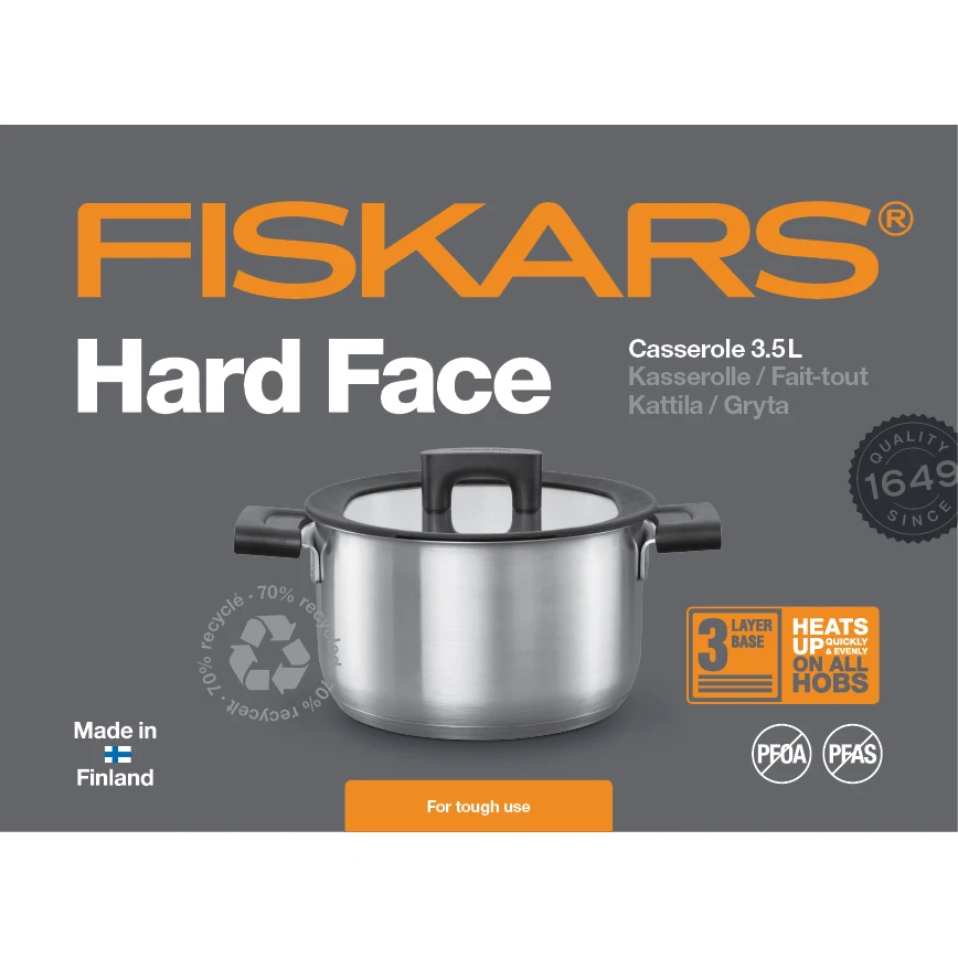 Fiskars Hard Face Steel Braadpan Met Deksel 5 Fiskars Hard Face Steel Braadpan Met Deksel - Afbeelding 3